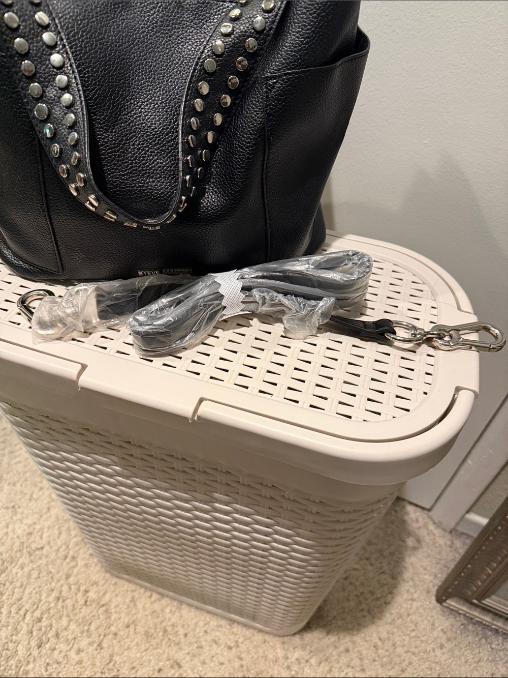 Steve Madden Black Studded Shoulder Tote - Picture 5 of 11